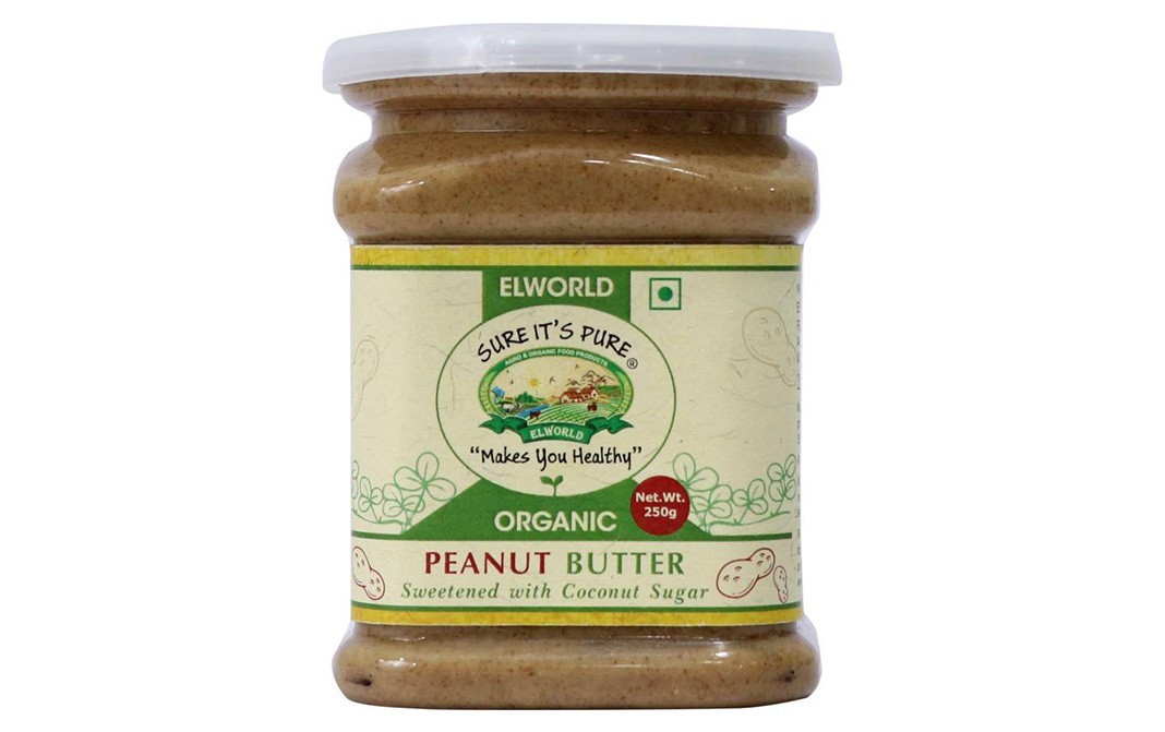 Elworld Organic Peanut Butter (Sweetened With Coconut Sugar)   Glass Jar  250 grams